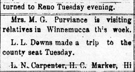 Mrs. M.G. Purviance goes to Winnemucca